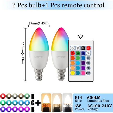 Lampes de croissance pour plantes Ampoule LED E14 (RGB 4000K, lot de 2, AC 100-240V) avec télécommande 24 touches, intensité variable, 6W et changement de couleurs, idéale pour chambre ou salon. (1/5)