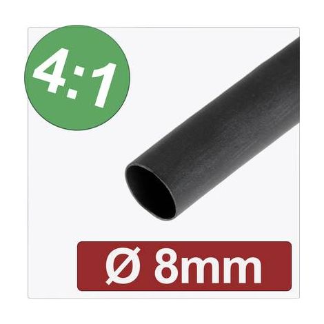 QUADRIOS 24CA298 GAINE THERMORÉTRACTABLE AVEC COLLE NOIR 8 MM 2 MM TAUX DE RETREINT:4:1 MARCHANDISE VENDUE AU MÈTRE