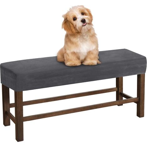 Thick soft stretch washable velvet dining bench cover, dustproof bench cover for living room, kitchen, bedroom (Grey, M) (1/5)