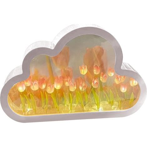Lampe de nuit miroir DIY Nuage & Fleurs, veilleuse décorative lumineuse avec cristaux, ambiance douce pour chambre et salon (1/5)