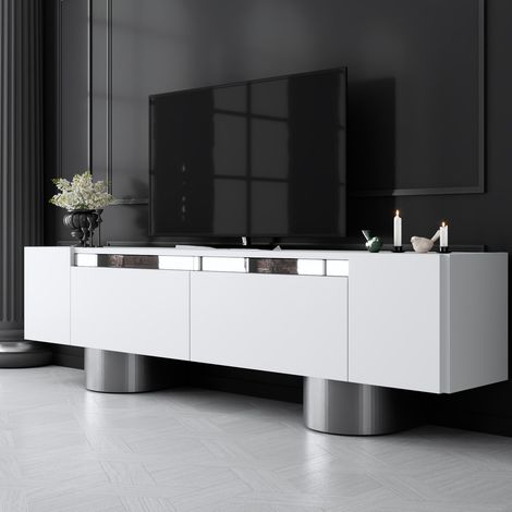 TV-Möbel Weiß Bohem 180x50x30 - Silberner Rahmen