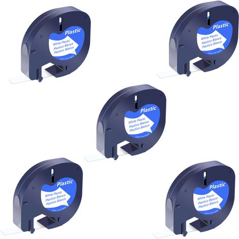 Ruban Papier - 12 mm x 4 m - Noir sur Blanc - Compatible LetraTag LT100H LT100T LT110T XR XM 2000 QX50 - 5 Pièces (1/5)