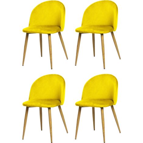 Pack de cuatro sillas de comedor estilo vintage con asiento y respaldo fabricado en terciopelo modelo Pedraza en color amarillo mostaza (1/4)