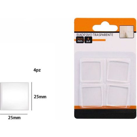 TrAdE Shop Traesio - Set 4 Pezzi Gommini Biadesivo Trasparente Protezione Quadrati 25 X 25 Mm 66104 - (1/2)