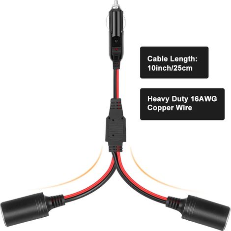 Adaptateur allume-cigare Gadpow 1 vers 2, prise 12/24 V avec fusible. (1/5)
