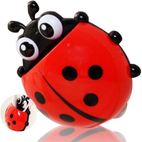 Support brosse à dents coccinelle mignon avec dentifrice, fixation murale pratique et solide, nettoyage facile pour salle de bains (1/4)