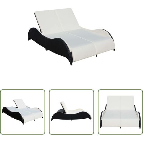 Rattan Sonnenliege - Doppel-Sonnenliege mit Auflage Poly Rattan Schwarz (1/5)
