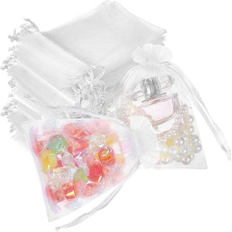 80 sacchetti in organza, 10 x 15 cm. Sacchetti con coulisse. Sacchetti a rete, per gioielli, cosmetici, dolci e piccoli regali di nozze. Sacchetti bianchi per gioielli. (1/4)