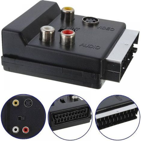 Cavo adattatore da SCART a 21 pin a 3 RCA e S-Video con pulsante di selezione ingresso/uscita per TV, lettore DVD e console. (1/3)