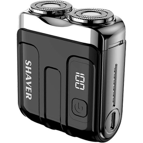 Rasoir électrique rotatif à double anneau pour hommes, coffret cadeau (noir), utilisable sur peau sèche ou humide, rasage sans douleur, mini rasoir format nomade (1/5)