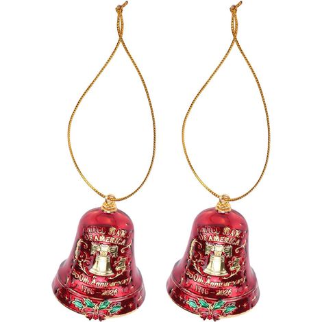 Ornement de Cloche du 250e Anniversaire, Ensemble de Cloches de Noël en Métal fabriqué à la Main, 2 Pièces, Décoration à Suspendre Rouge doré pour Arbre de Noël du 4 Juillet, Affichage (1/5)