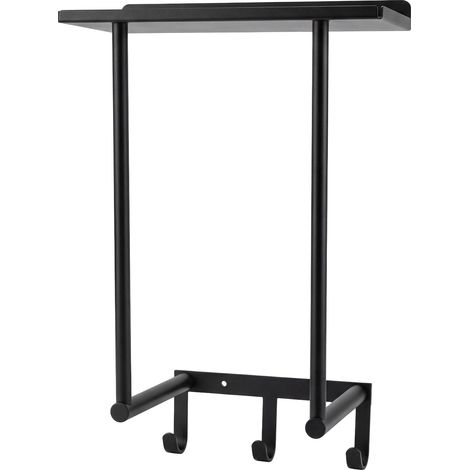 Levede Towel Rack Wall Mounted Shelf Bathroom Storage Holder with Hooks Black