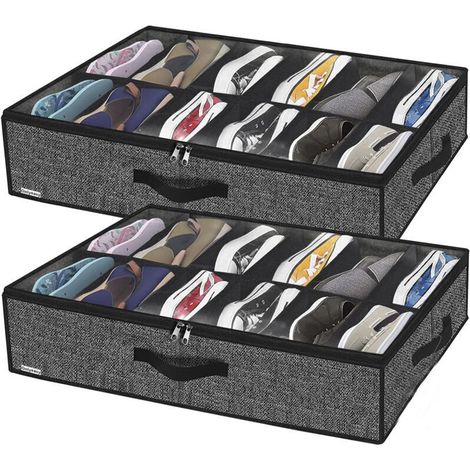 Lot de 2 Sac De Rangement pour Chaussures avec fenêtre Transparente - Organiseur à Chaussures pour Rangement 12 Compartiments boîte de Rangement sous Le lit (1/3)