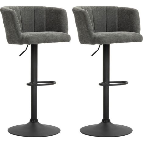Juego de 2 taburetes de bar, taburetes de bistró con reposapiés, silla de bar giratoria, taburetes de cocina de altura regulable con funda de lino, para salón, comedor, gris oscuro
