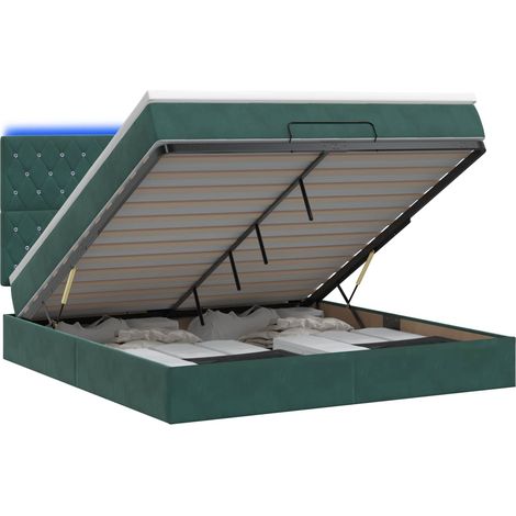 Maison Exclusive - Lit coffre avec matelas et LED Vert foncé 140 x 190 cm Velours (1/5)