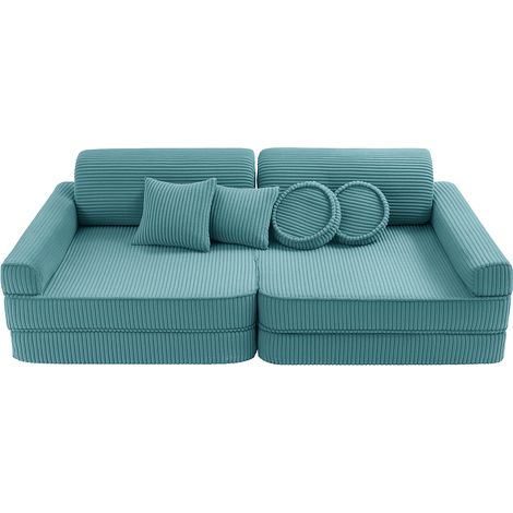 Canapé modulable Premium en velours Corduroy à larges côtes Aesthetic 10 Pièces Turquoise (1/5)