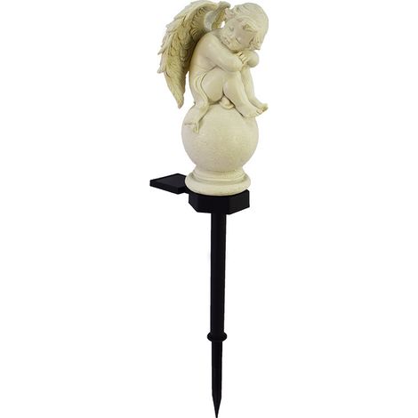 Lámpara de jardín solar para exteriores, con inserto de resina, estatua en forma de ángel, iluminación de jardín de estilo europeo (ángel sobre un asiento esférico). (1/5)