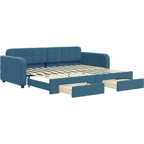 vidaXL Divano Letto Estraibile con Cassetti Blu 90x200 cm in Velluto (1/5)