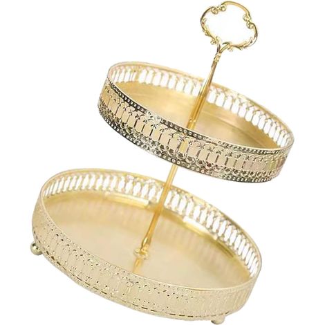 Plat à pâtisserie double couche, plat décoratif en cuivre doré à biscuits et desserts pour mariage, profond, à rayures verticales (1/5)