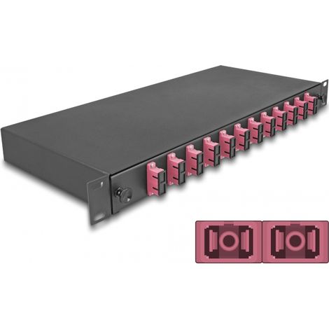 Delock Caja de empalme de fibra óptica de 19 12 x SC Duplex OM4 1U completamente montada lista para empalmar