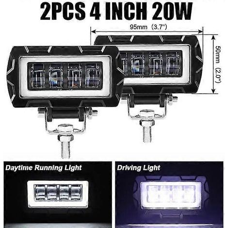 Phare antibrouillard LED blanc « Angel Eyes », projecteur longue portée, barre lumineuse de travail LED 7D 4 pouces, 12 V/24 V pour voiture, camion, 4x4, quad, tout-terrain (2 pièces). (1/5)