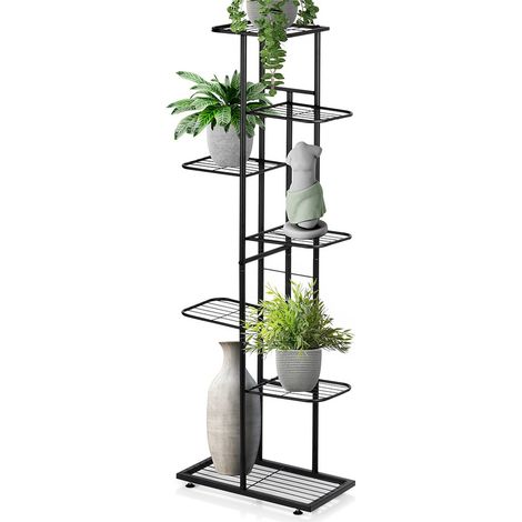 Schwarzes Metall-Blumenbettgestell für Blumen und Pflanzen, 7 Ebenen, 126 cm