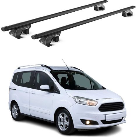 OMAC Dachträger Aluminium TÜV geprüft für Ford Tourneo Courier I 2014-2023 – Für Standard Dachreling – T Nut – Max 90 kg – 2 Schlösser Schwarz (1/5)