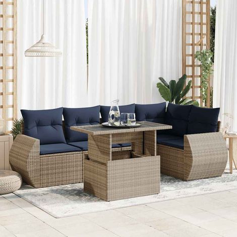Set sofás jardín y cojines 6 pzas ratán sintético acacia gris vidaXL (1/5)