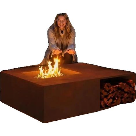 Feuerstelle für den Außenbereich, langlebige Stahlkonstruktion, modernes mattes Finish, Marron (1/2)