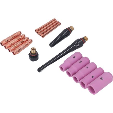 16-teiliges Set an Verbrauchsmaterialien für WIG-Brenner WP17 18 26, Kupfer und Keramik, Plasmaschweißzubehör, Elektroden und Düsen, kompatibel mit Lötbrennern. (1/5)
