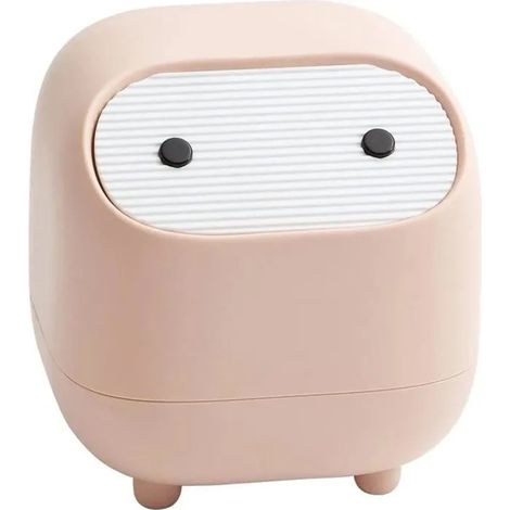 Poubelle de bureau créative : mini-corbeille à double couche en plastique, avec couvercle, idéale pour salon ou chevet, inclu - Rose (1/5)
