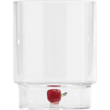 Zafferano Teca Frutta - Set 6 Bicchieri in Vetro Borosilicato con Mela - Tumbler 35 cl Doppio Fondo Decorato a Mano, Lavabili Facilmente (1/4)
