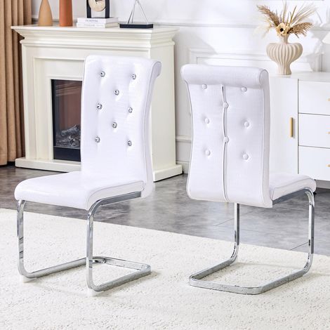 Lot de 2 chaises rétro simili cuir crocodile, dossier capitonné avec boucle cristal, piètement galvanisé (1/5)