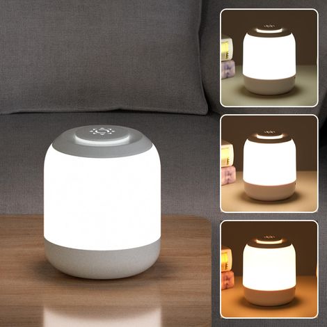 Veilleuse LED tactile rechargeable USB, lampe de chevet 3 modes dimmable 3000K-6500K, blanc laiteux pour chambre camping salon