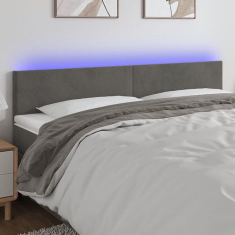 Tête de lit à LED Résistante et économique, Panneau de lit, Gris foncé 200x5x78/88 cm Velours OIB2882E (1/5)