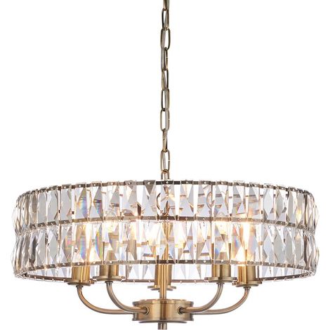 Endon Clifton Lampada a sospensione da soffitto a 5 bracci multipli in ottone anticato (1/5)