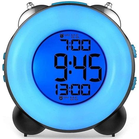 Reloj despertador ruidoso para personas que duermen profundamente con alarma opcional Configuración de alarma dual Función de repetición (azul completo), DEBUNS (1/5)