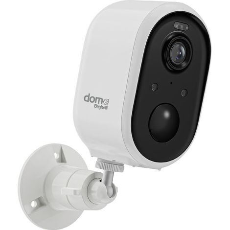 Beghelli 60037 Dom-e Telecamera Outdoor a batteria Wi-Fi Full HD 3MP visione notturna a colori fino a 8 m IP65 resistente all'acqua sensore rilevamento animali registrazione micro SD fino a 256 GB pan