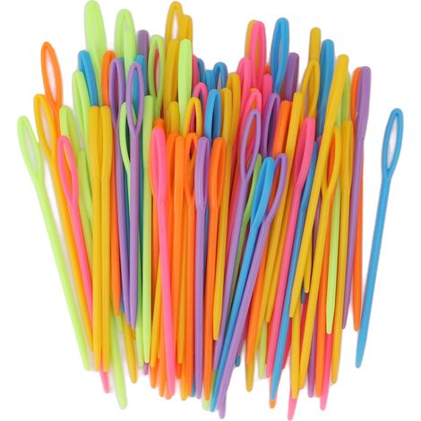 Lot 100 aiguilles en plastique grand œil, couleurs vives, aiguilles à tricoter et coudre, portables, pour tricot et loisirs créatifs (1/5)