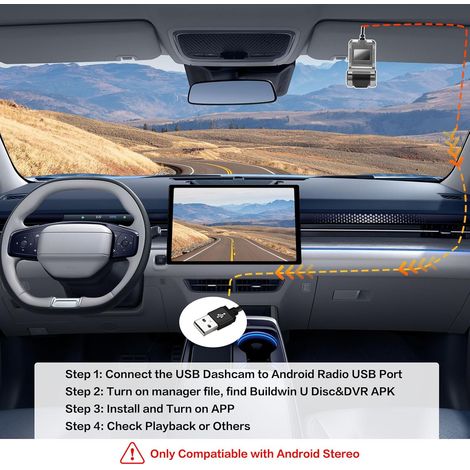Caméra embarquée USB avec enregistrement en boucle, compatible ADAS, carte SD 32 Go, mode parking 24h/24, enregistreur de conduite, radio, stéréo, GPS, lecteur DVD, vision nocturne, Full HD. (1/4)