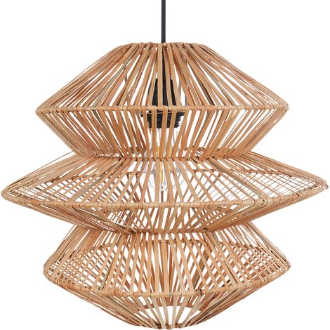 Lámpara colgante pantalla de ratán base de hierro estilo boho natural Anduki