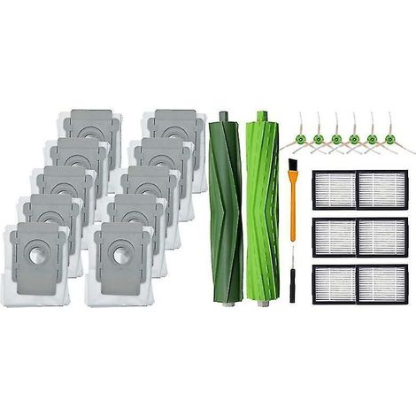 10 paquets de sacs sous vide pour Irobot Roomba I7 I7+/plus S9+ (9550) et 1 brosse à rouleau, brosse latérale (1/5)