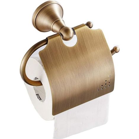 Portarotolo da parete in ottone anticato, porta rotolo da bagno retrò con supporto per cellulare (1/4)