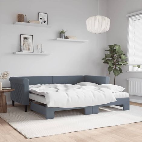 Daybed with Trundle and Mattresses Dark Grey 90x190 cm Velvet vidaXL