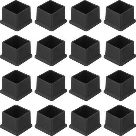 Lot de 16 embouts carrés de protection pour pieds de chaise (25 x 25 mm), noirs, pour meubles, tables de jardin, armoires, lits et chaises. (1/4)