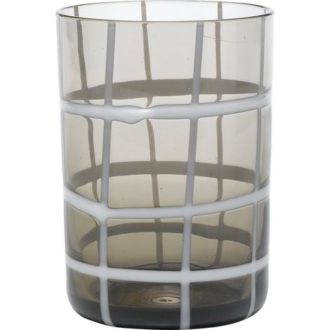 Zafferano Twiddle - Set 6 Bicchieri Grigio in Vetro Soffiato, 35 cl - Tumbler Artigianali con Decoro Bianco, Lavabili in Lavastoviglie