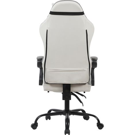Chaise gaming ergonomique et chaise de bureau, dossier inclinable 90° à 135°, repose-pieds rétractable, roulettes silencieuses, blanc gris, CHICFURN (1/5)