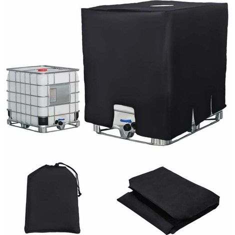 Telo di copertura per serbatoio IBC da 1000 litri, coperchio per serbatoio d'acqua, copertura protettiva (120 x 100 x 116 cm, nero). (1/4)
