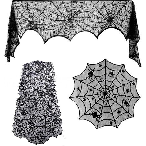 Chemin de table décoratif pour les vacances, ensemble d'abat-jour, nappe en tissu lavable pour cheminée, table à manger, décoration d'Halloween, décorations d'Halloween (1/4)