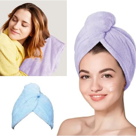 Lot de 3 serviettes pour cheveux en polaire corail, douces et absorbantes, en microfibre, pour sécher les cheveux. (1/5)